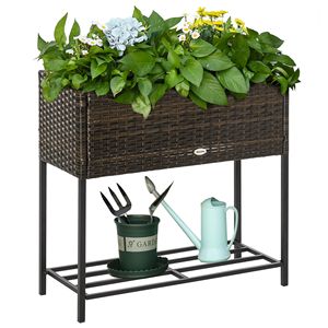 Boîte de jardinière en rotin surélevée de 28 pouces avec rangement d'outils Porte-outil de jardin intérieur/extérieur - Product Image 1