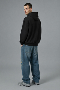 Sweat-shirt à capuche noir pour homme OEM ODM avec imprimé effet fissures de lave sur le devant, streetwear d'automne, fabrication sur mesure avec logo personnalisé - Product Image 2