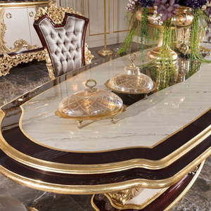 Luxury Classic European Design <b>Dining</b> Room Set Solid Mahogany Wood Gloss <b>Top</b> <b>Dining</b> <b>Table</b> Upholstered Chair Antique Gold Hotel - Product Image 3