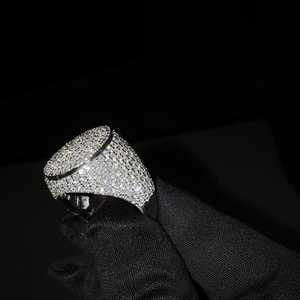 <b>Iced</b> Out Round Cut VVS Moissanite Diamond Sparkling 925 Sterling Silver Rhodium Plated <b>Ring</b> For Unisex Everyday WEar - Product Image 3