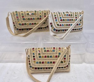 Luxury Handmade Beaded Evening <b>Clutch</b> Bag for Women | Crystal Stone Embroidered Potli Style Party Purse | <b>Wedding</b> & Bridal - Product Image 1