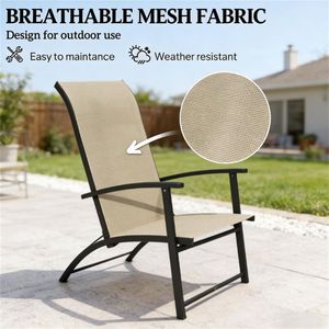 Set di Sedie da Pranzo Pieghevoli Beige per Esterni, Terrazza, Campeggio e Giardino (Solo Sedie) - Product Image 2