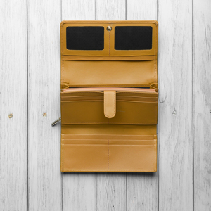 Cartera Larga de Cuero Genuino Unisex, Cierre de Cremallera Minimalista, Gran Capacidad, Uso Diario, Color Amarillo Mostaza - Product Image 5