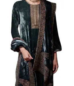 Pakistaanse Indische Dames Etnische Collection Zware Embraided Jurk Voor Party Fluwelen Shalwar Kameez Bruidskleding