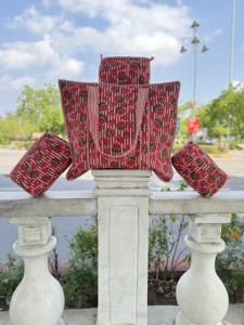 Conjunto de Bolsos Ecológicos de Algodón Acolchado con Estampado de Sandía, Bolso de Hombro con Cremallera, Bolsas de Viaje para Cosméticos y Artículos de Aseo - Product Image 2
