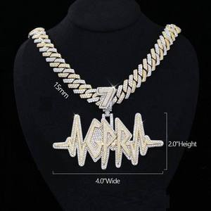 Pendentif personnalisable en argent sterling plaqué argent avec lettre baguette, serti de moissanite, style hip-hop pour homme, breloque de fête - Product Image 2