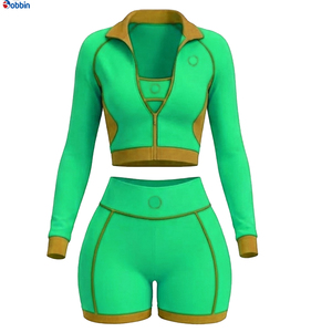 Conjuntos Deportivos Cortos de Verano Estilo Hip Hop para Mujer, 2 Piezas, Chaqueta con Cremallera y Pantalones Cortos, 100% Algodón, Transpirable, de Secado Rápido, Ecológico, Mangas Largas - Product Image 2