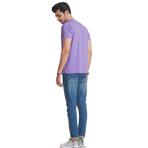 T-shirt à manches courtes pour homme, violet, avec imprimé à pois, coupe classique, col rond, jersey en coton, haut décontracté - Product Image 4