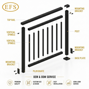 Rampe d'escalier en fer personnalisable pour villa, fixation au sol, résistante à la corrosion, design traditionnel, noir mat - Product Image 2