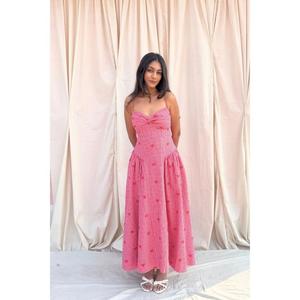 เดรสลำลองผู้หญิงสีชมพู ลายตาราง ผ้าฝ้าย 100% ยาวคลุมเท้า สายเดี่ยว ไม่มีแขน เอวธรรมชาติ มีกระเป๋า เหมาะสำหรับฤดูร้อน - Product Image 2