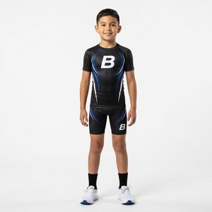 <b>Boys</b> MMA Fight Wear Short Sleeve Rash Guard Matching Shorts Sublimation Print Fitted Moisture Wicking Sports Set - Product Image 1
