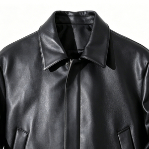 Men's Black PU Leather Moto <b>Jacket</b> Turn-down Collar Zipper Closure Slim Fit <b>Short</b> Length Autumn Wear Regular <b>Sleeve</b> - Product Image 4
