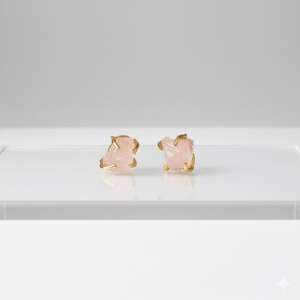 Pendientes de Plata de Ley 925 con Baño de Oro de 14K y Cuarzo Rosa Natural, Joyería Minimalista Rosa Curativa, Regalo - Product Image 4