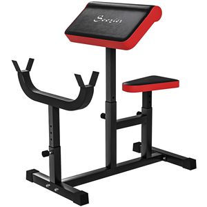 Panca Preacher Curl Regolabile 265 LBS per Allenamento Seduto, Stazione Isolata per Bicipiti con Bilanciere e Manubri, Rack per Allenamento della Forza in Nero - Product Image 1