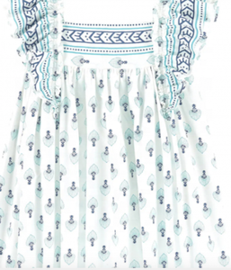 Amazing Girl's Wear Blue Ruffle Sleeves Floral Printed Dress With Light Weight & Loose Fitting Crafted By Soft Cotton Fabric - Product Image 1