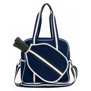 Sac de raquette en néoprène rayé bleu marine et rose, fermeture éclair, résistant à l'eau, sac de sport pour le tennis - Product Image 2
