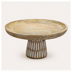 Base Redonda para Pastel de Madera de Mango Hecha a Mano con Pedestal Blanco, Elegante Base Rústica para Exhibición de Postres para Bodas y Cumpleaños - Product Image 5