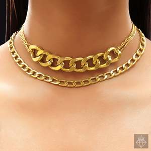 Collar de cadena de doble capa PRAO con pendientes chapado en oro conjunto de joyería de moda antideslustre - Product Image 2