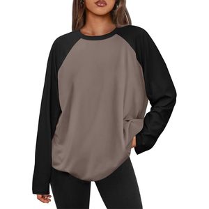 À la mode reine femmes 2025 été décontracté basiques surdimensionné à manches longues col asymétrique haut mignon coupe ample XL t-shirt - Product Image 5