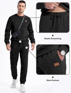 Survêtement noir uni personnalisé pour homme, col rond, manches longues, vêtement décontracté, coupe régulière, respirant, polyester lourd, hiver - Product Image 3
