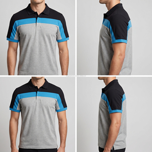 Polo para Hombre, Tres Tonos, Bloques de Color Gris Jaspeado, Negro y Turquesa, Transpirable, Algodón Piqué, Manga Corta, para Golf, Verano - Product Image 5