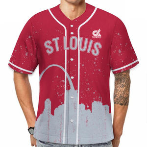 Jersey de Béisbol Personalizado 2025, Diseño Degradado Azul y Rojo con Silueta Urbana, Uniforme de Equipo con Botones, Nombre y Número Personalizados - Product Image 4