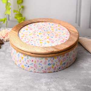 Pot de rangement en bois de style indien classique avec couvercle en bois, écologique, compatible lave-vaisselle, compatible tous types de cuisinières, diamètre 20 cm UO - Product Image 5