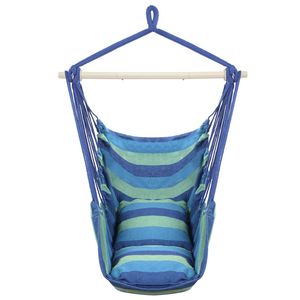 Sedia sospesa in tela di cotone blu distintiva con comodi cuscini - Product Image 1