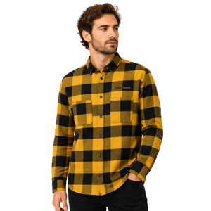 Camisa de Franela a Cuadros Amarilla y Negra para Hombre, de Manga Larga, con Botones, Estilo Casual y Urbano, Talla Grande - Product Image 1