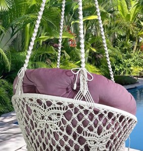 Hanging macramé chair-hammock, with a butterfly pattern on the back, and with a short openwork edging, large pillows - Product Image 4