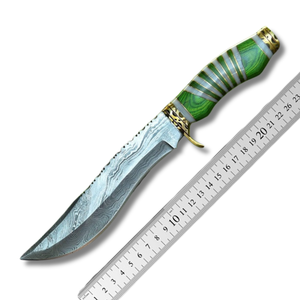 Couteau Bowie droit artisanal en acier Damas de A&M ENTERPRISES, manche en bois, pour le camping, la survie, la chasse et les usages industriels. - Product Image 6
