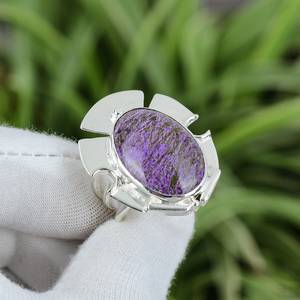 Handmade Purpurite <b>Ring</b> Oval Gemstone 925 Sterling Silver Boho Jewelry Size 8 Unique Elegant Fashion <b>Ring</b> - Product Image 6