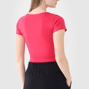 เสื้อครอปท็อปผ้าริบสำหรับออกกำลังกาย ดีไซน์ตัดเย็บแบบใหม่สำหรับผู้หญิง สีสันตามสั่ง ความยาวครอป  พร้อมกางเกงเข้าชุด - Product Image 2