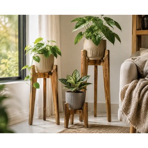 Support pour plantes en bois de manguier en gros |   Support de jardinière réglable en hauteur Inde - Product Image 3