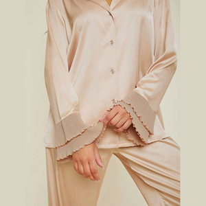 Women Sleepwear Women's Luxury Silk Pajamas with Elastic Waist Solid Design <b>Machine</b> Embroidery Spring Season - Product Image 5