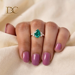 Anillo de oro macizo de 14 quilates de lujo con diamante cultivado en laboratorio y esmeralda colombiana cultivada en laboratorio para joyería de boda y fiesta para mujer - Product Image 5