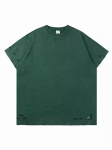 T-shirt oversize en jersey de coton vert pour homme, style streetwear, manches courtes, col rond, couleur unie, design uni délavé - Product Image 4