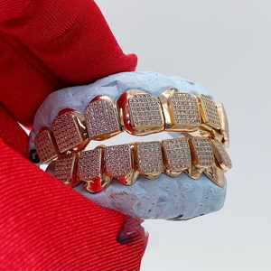 Ensemble de Grillz Iced Out Or Rose, Bijoux Dentaires Hip Hop de Luxe, Zircone Cubique, Accessoire de Mode Bling pour la Bouche - Product Image 6