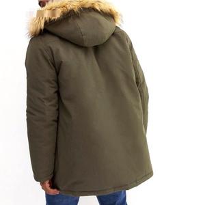 New Solid Color Men's Winter Coated Fleece Parka <b>Hooded</b> Stand Collar Front Logo Windproof Zipper Casual Outwear <b>Jacket</b> - Product Image 3