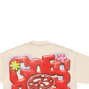 Camiseta Oversize para Hombre con Diseño de Letras en Relieve, Logotipo Rojo y Flores, Estilo Urbano, Manga Corta, Cuello Redondo, Jersey de Algodón - Product Image 3
