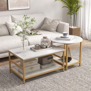 Set di 2 Tavolini Laterali Combinabili Fatti a Mano, Tavolini da Caffè e Tè Convertibili in Pietra Sinterizzata per Soggiorno e Decorazione Casa - Product Image 6