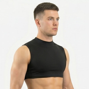 <b>Men</b> Sportswear <b>Compression</b> Tank Top Cropped Gym Bodybuilding Support Crop <b>Vest</b> <b>Men's</b> Running Wear Crew Neck <b>Compression</b> Tank Top - Product Image 3