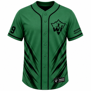 เสื้อเบสบอลสีเขียวแขนสั้นสำหรับผู้ชาย ยี่ห้อ WARPRO INDUSTRY ติดกระดุมด้านหน้า พิมพ์ลายเรขาคณิตแบบระเหิด ระบายอากาศได้ดี ขนาดผู้ใหญ่ - Product Image 1