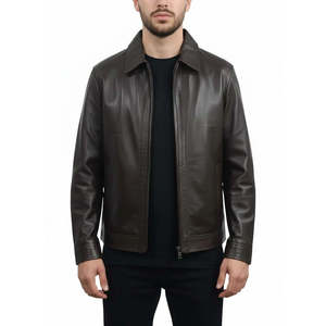 Leathertex Custom Fit Men's Dark Brown Sheepskin Leather Classic Jacket Turn-down Collar Handcrafted Antique Brass <b>Hardware</b> Size - Product Image 3
