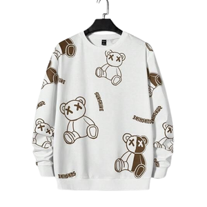 Sweat-shirt unisexe blanc à imprimé ours de dessin animé, coupe oversize, streetwear, col rond, en coton tricoté, pour l'automne - Product Image 4