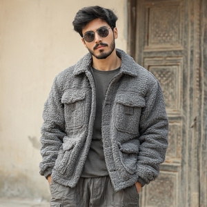 Chaqueta Sherpa para Hombre con Cuello Vuelto, Cremallera Completa, Bolsillos en el Pecho, Diseño Patchwork, OEM, para Invierno - Product Image 1