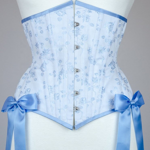Corsé de satén azul floral para mujer con lazos, control firme, diseño bajo el busto y cierre de corchetes - Product Image 4