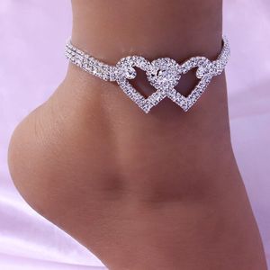 Doppio cuore a piedi nudi catena di cristallo Bling cavigliera elegante gioielli raffinati per le donne Made in USA - Product Image 5