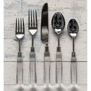Hot Selling 5 Pcs High Quality European Design Good Design Clear <b>Acrylic</b> Handle <b>Mirrored</b> Shiny Stainless Steel Flatware Sets - Product Image 1