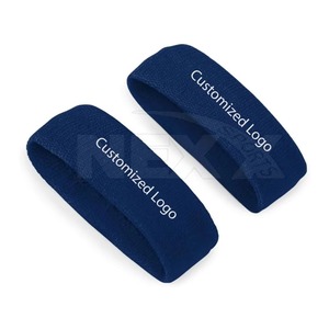 Bandeau de sport en coton bleu personnalisé avec logo, 4,5 cm de large, respirant, antidérapant, couleur unie, tricoté pour l'exercice - Product Image 1